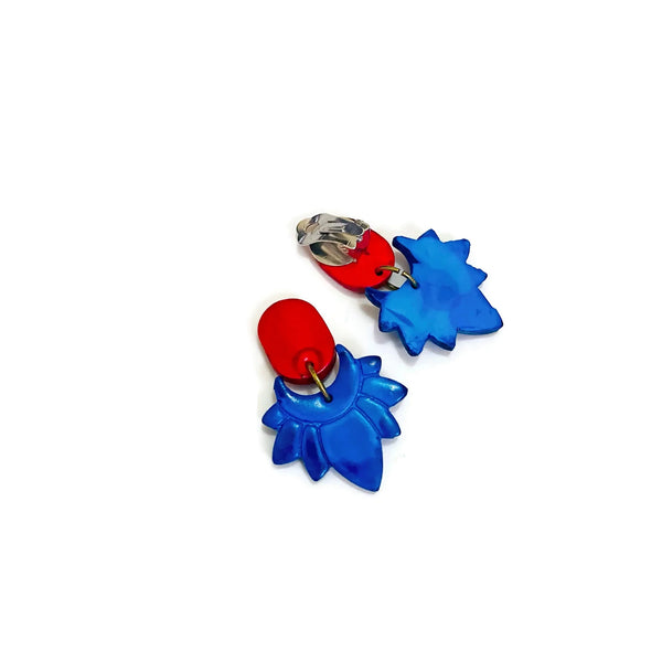 Red & Royal Blue Floral Studs- "Daisy"