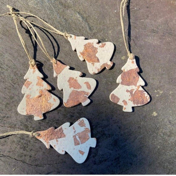 White Clay Christmas Tree Ornaments with Copper Flakes - Sassy Sacha Jewelry