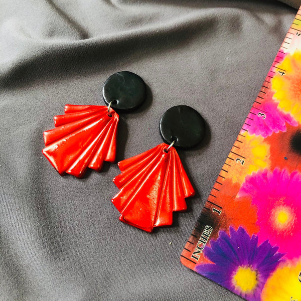 Large Clip On Earrings in Crimson Red & Black - Sassy Sacha Jewelry