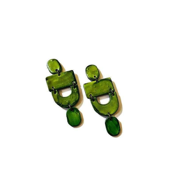 Large Forest Green Statement Earrings- "Lee" - Sassy Sacha Jewelry