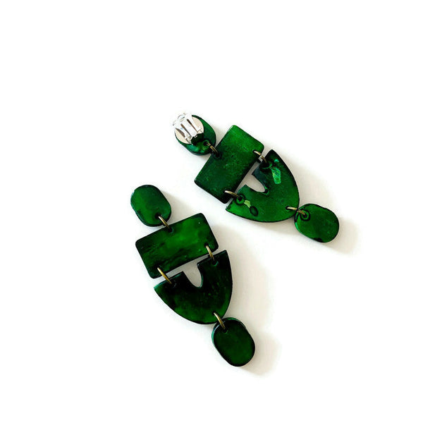 Large Forest Green Statement Earrings- "Lee" - Sassy Sacha Jewelry