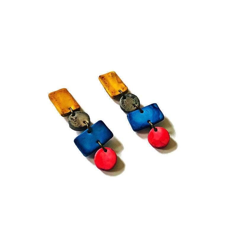 Large Geometric Statement Necklace Handmade from Clay & Painted with Alcohol Ink - Sassy Sacha Jewelry