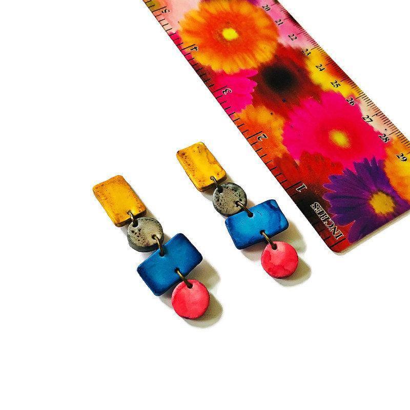 Large Geometric Statement Necklace Handmade from Clay & Painted with Alcohol Ink - Sassy Sacha Jewelry