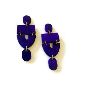 Large Indigo Statement Earrings Handmade Post or Clip On- "Lee" - Sassy Sacha Jewelry