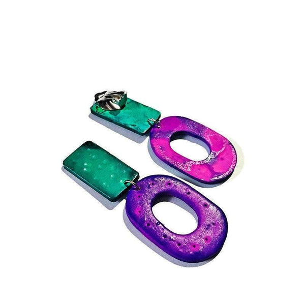 Large Purple & Turquoise Earrings- "Lupa" - Sassy Sacha Jewelry