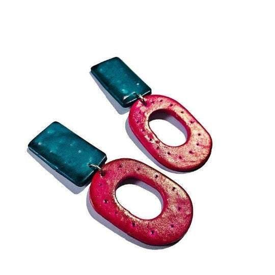 Large Purple & Turquoise Earrings- "Lupa" - Sassy Sacha Jewelry