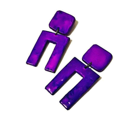 Large Purple Geometric Earrings with Rectangle Arch- "Max" - Sassy Sacha Jewelry