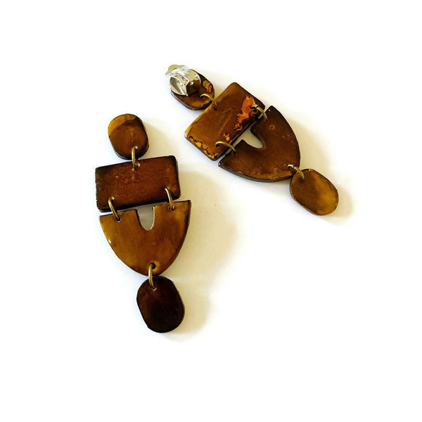 Long Dark Brown Earrings Post or Clip On- "Lee" - Sassy Sacha Jewelry