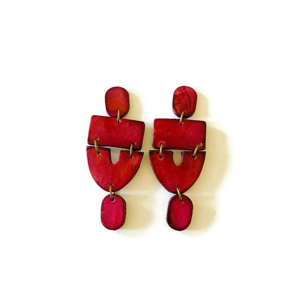 Long Maroon Statement Earrings Handmade Post or Clip- "Lee" - Sassy Sacha Jewelry