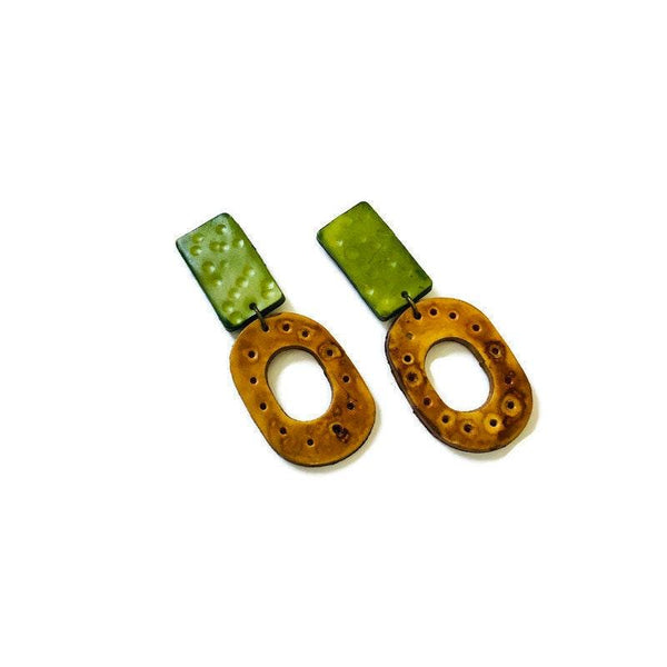 Long Statement Earrings Mustard Yellow & Green - Sassy Sacha Jewelry