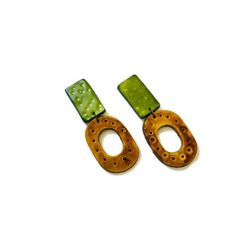 Long Statement Earrings Mustard Yellow & Green - Sassy Sacha Jewelry