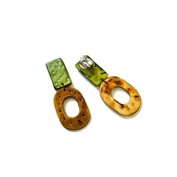 Long Statement Earrings Mustard Yellow & Green - Sassy Sacha Jewelry