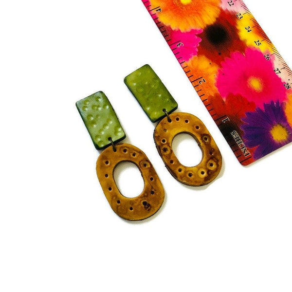 Long Statement Earrings Mustard Yellow & Green - Sassy Sacha Jewelry