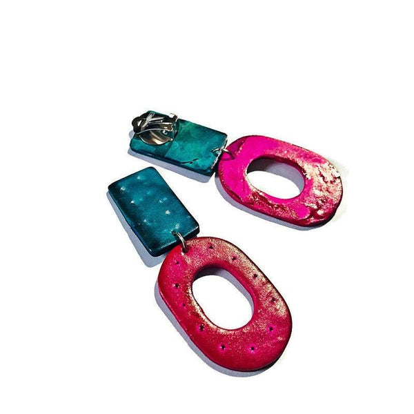 Long Statement Earrings Pink & Blue - Sassy Sacha Jewelry