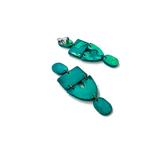 Long Turquoise Statement Clip On Earrings- "Lee" - Sassy Sacha Jewelry