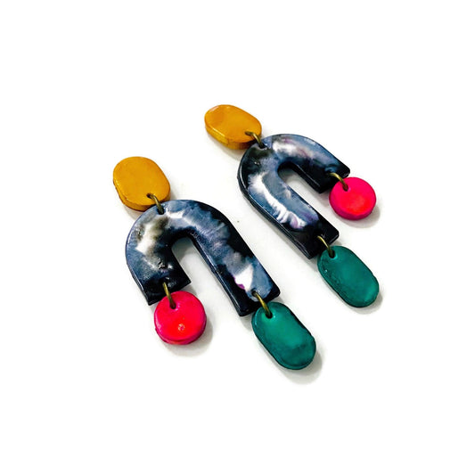 Marbled Asymmetric Earrings with Colorful Ascents - Sassy Sacha Jewelry