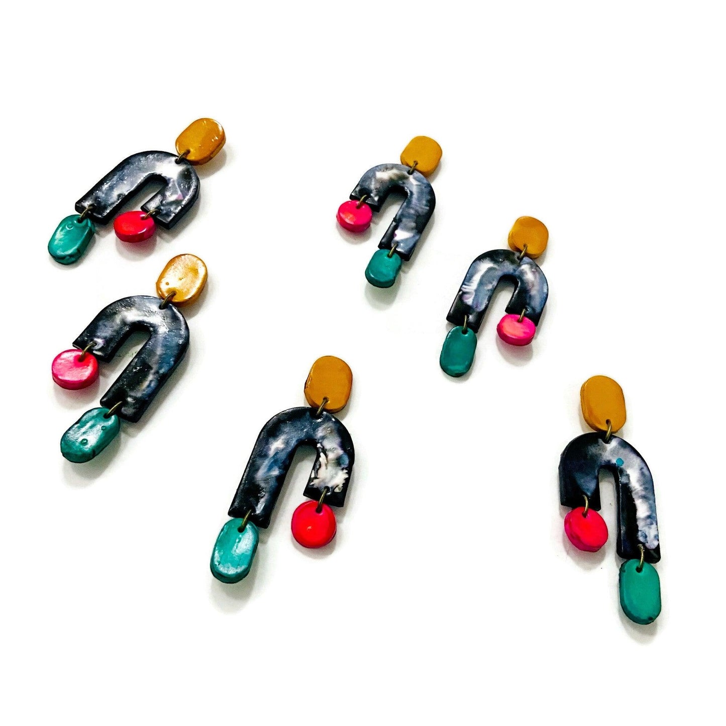 Marbled Asymmetric Earrings with Colorful Ascents - Sassy Sacha Jewelry