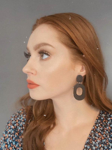 Midnight Blue Statement Earrings, Oval Hoop Drop Dangles- "Pam" - Sassy Sacha Jewelry