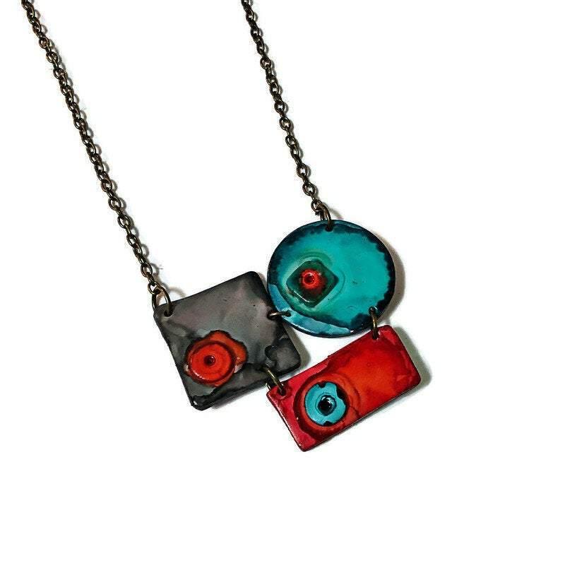 Modern Sculptural Necklace Handmade from Clay & Painted - Sassy Sacha Jewelry