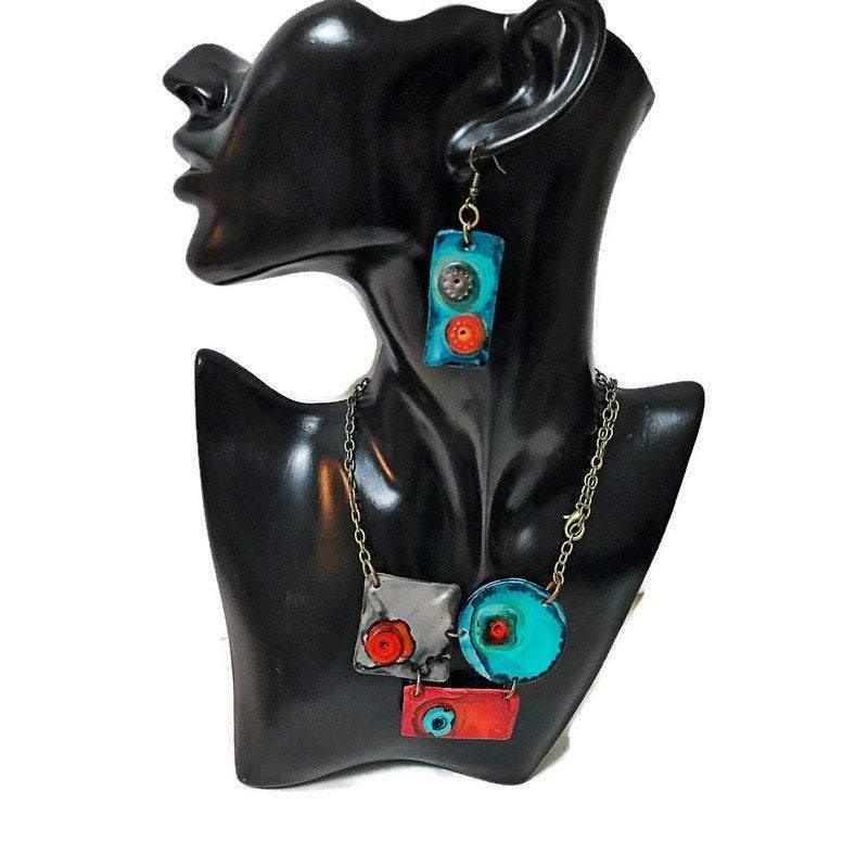 Modern Sculptural Necklace Handmade from Clay & Painted - Sassy Sacha Jewelry