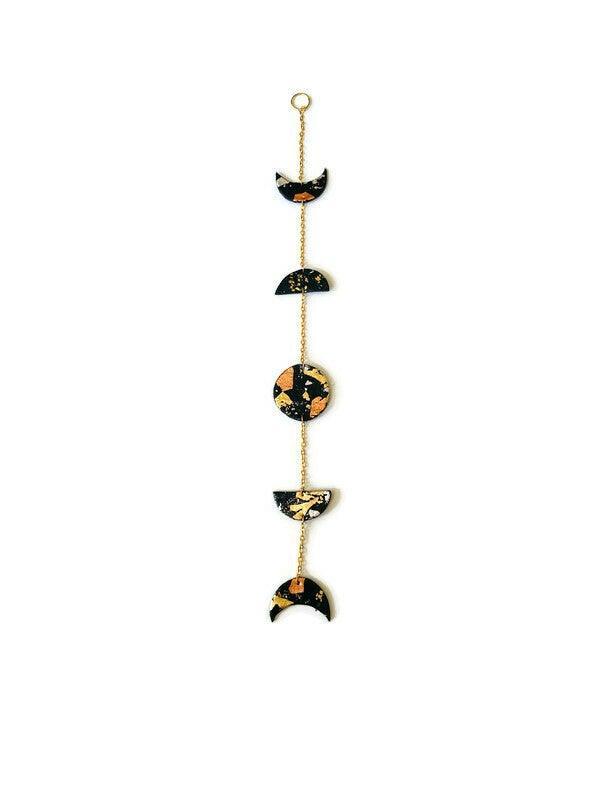 Moon Phase Wall Hanging Black with Mixed Metal Flakes, Modern Minimalist Home Decor - Sassy Sacha Jewelry