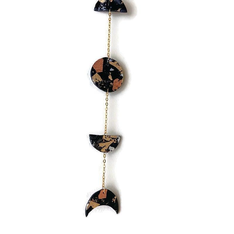 Moon Phase Wall Hanging Black with Mixed Metal Flakes, Modern Minimalist Home Decor - Sassy Sacha Jewelry