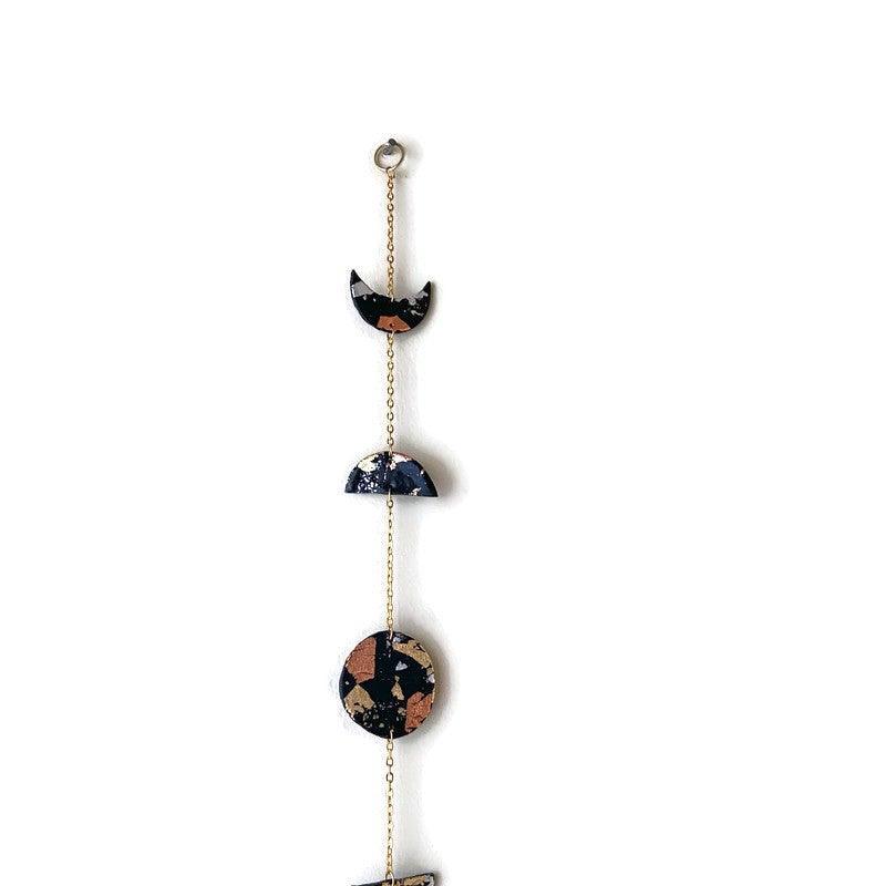 Moon Phase Wall Hanging Black with Mixed Metal Flakes, Modern Minimalist Home Decor - Sassy Sacha Jewelry