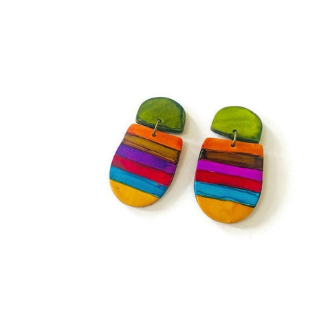 Multi Color Clay Earrings with Stripes - Sassy Sacha Jewelry