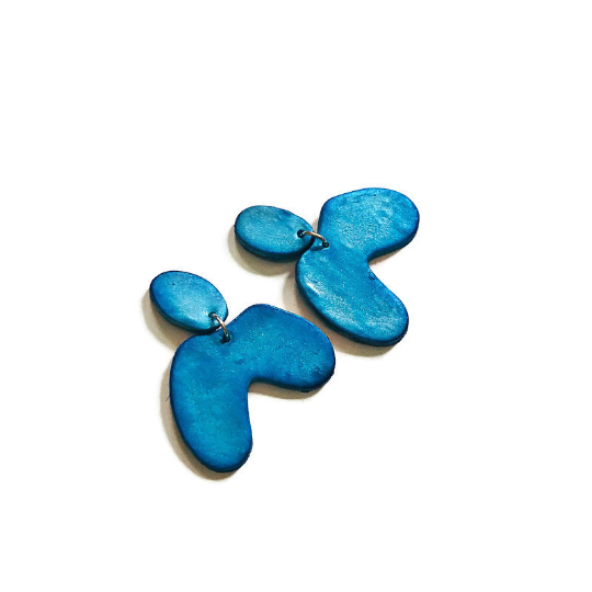 Neon Blue Asymmetric Arch  Earrings- "Kate" - Sassy Sacha Jewelry