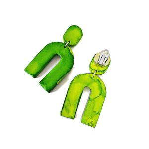 Neon Green Polymer Clay Clip On Earrings- "Lucy" - Sassy Sacha Jewelry