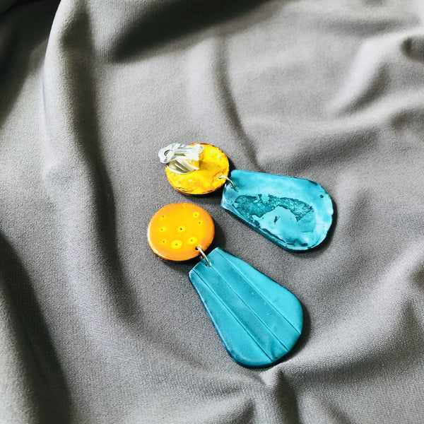 Orange & Yellow Statement Earrings- "Belle" - Sassy Sacha Jewelry