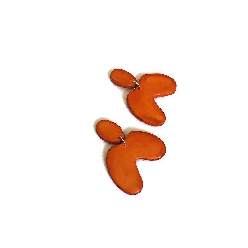 Orange Arch Earrings, Funky Neon 70s Earrings Post or Clip Ons- "Kate" - Sassy Sacha Jewelry