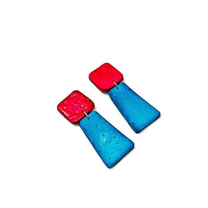 Pink & Neon Blue Statement Earrings- "Mary" - Sassy Sacha Jewelry