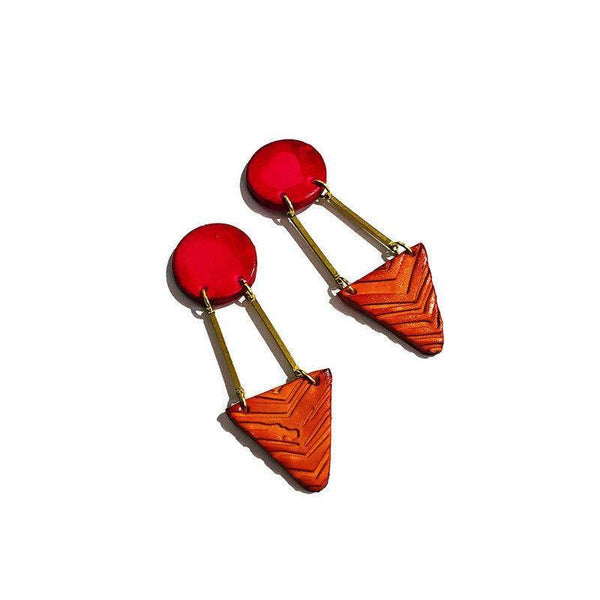 Pink & Orange Statement Earrings with Brass Bars- "Dupa" - Sassy Sacha Jewelry