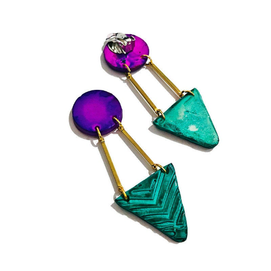 Pink & Purple Geometric Statement Clip On Earrings Handmade- "Dupa" - Sassy Sacha Jewelry