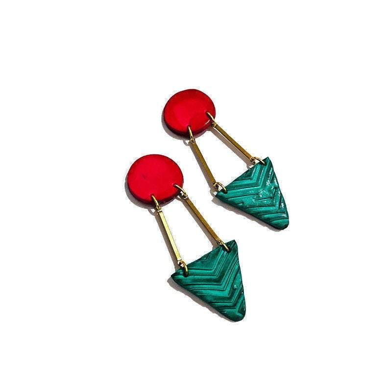 Pink & mint Art Deco Earrings Handmade- "Dupa" - Sassy Sacha Jewelry