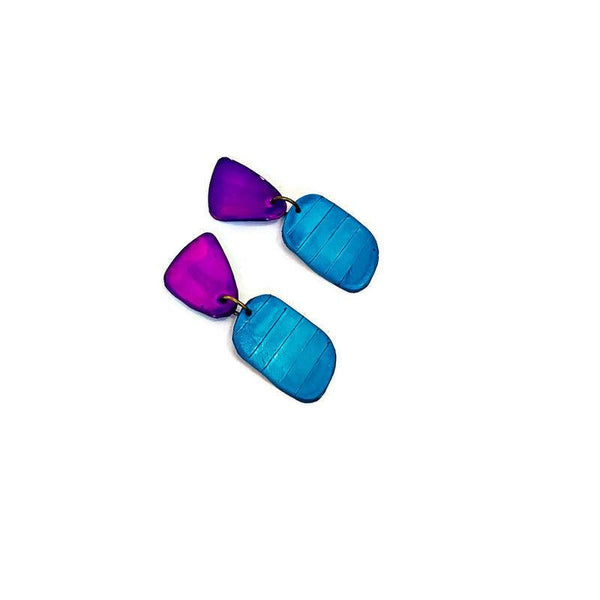 Purple & Turquoise Studs Post or Clip Ons- "Alex" - Sassy Sacha Jewelry