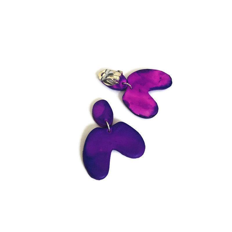 Purple Asymmetric Arch Clip On Earrings- "Kate" - Sassy Sacha Jewelry