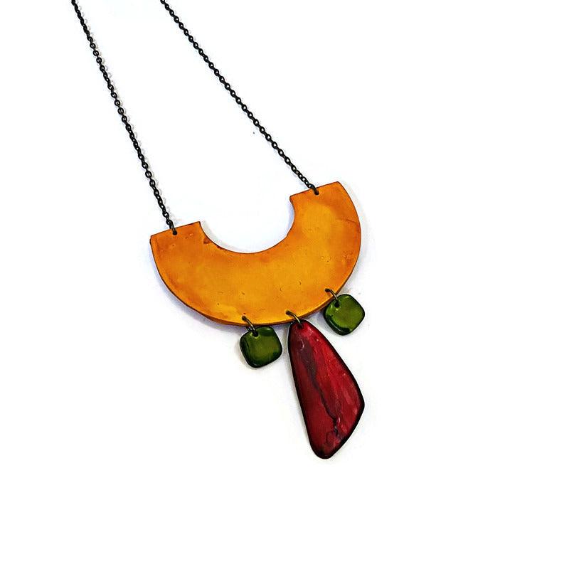 Quirky Statement Bib Necklace with Dangling Geometric Shapes- "Ricki" - Sassy Sacha Jewelry