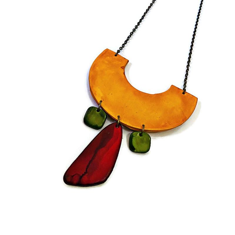 Quirky Statement Bib Necklace with Dangling Geometric Shapes- "Ricki" - Sassy Sacha Jewelry