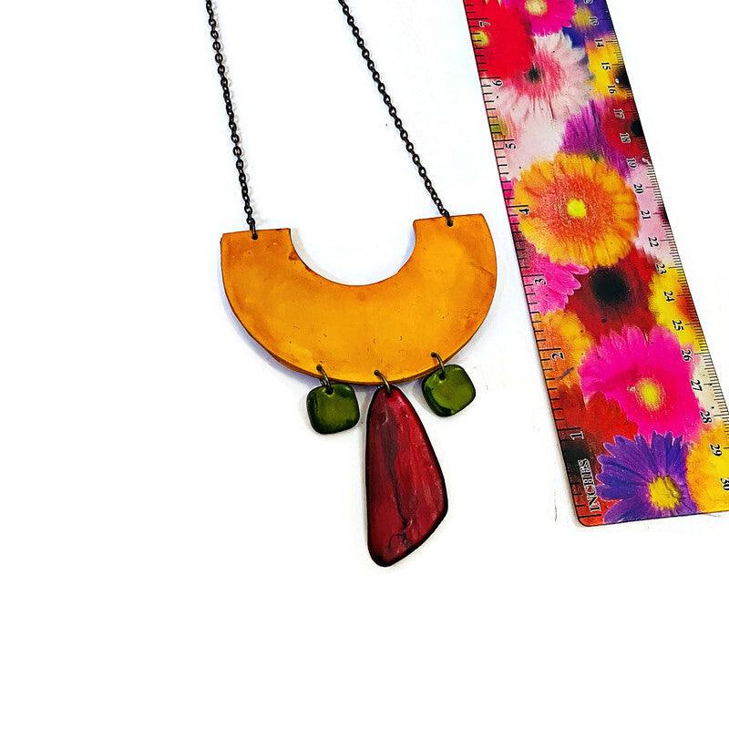 Quirky Statement Bib Necklace with Dangling Geometric Shapes- "Ricki" - Sassy Sacha Jewelry