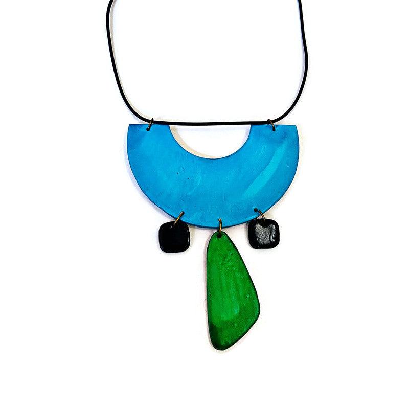 Quirky Statement Bib Necklace with Dangling Geometric Shapes- "Ricki" - Sassy Sacha Jewelry