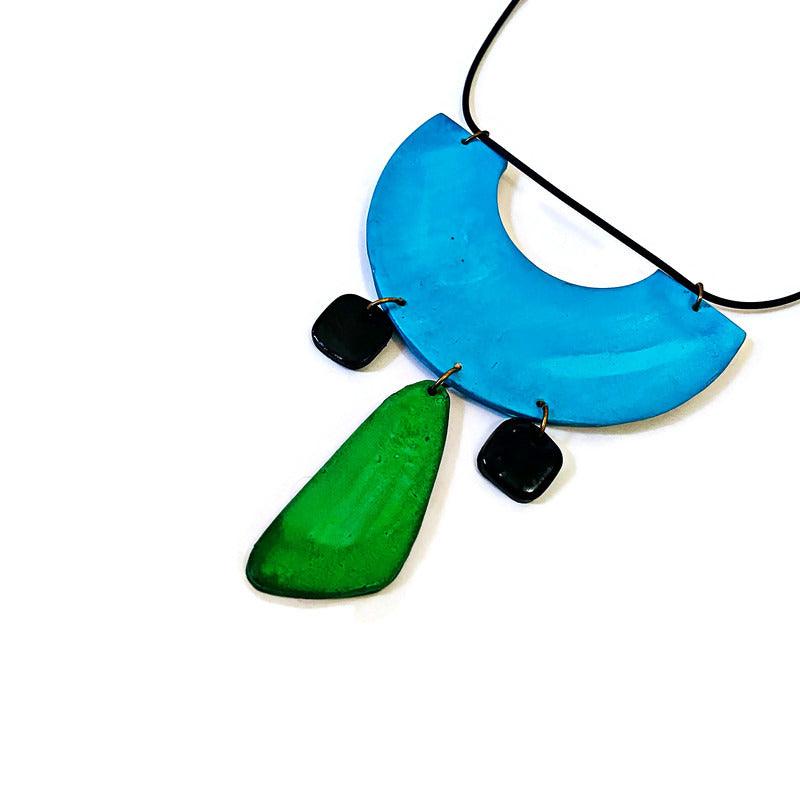 Quirky Statement Bib Necklace with Dangling Geometric Shapes- "Ricki" - Sassy Sacha Jewelry