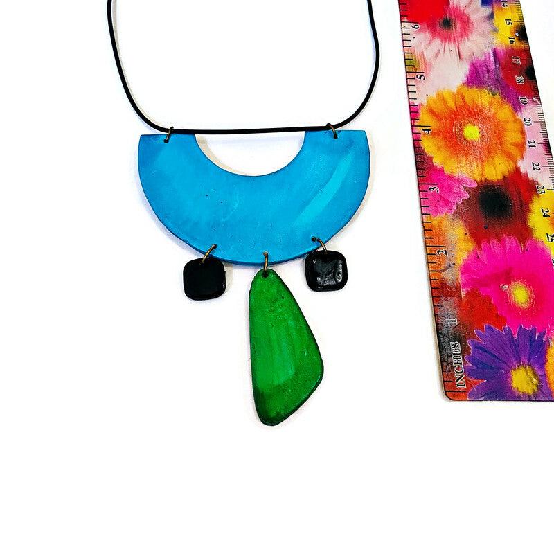 Quirky Statement Bib Necklace with Dangling Geometric Shapes- "Ricki" - Sassy Sacha Jewelry