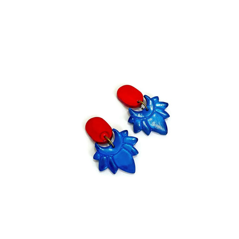 Red & Royal Blue Floral Studs- "Daisy" - Sassy Sacha Jewelry