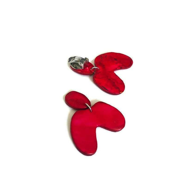 Red Asymmetric Arch Earrings, Bold Clay Earrings Hand Painted- "Kate" - Sassy Sacha Jewelry