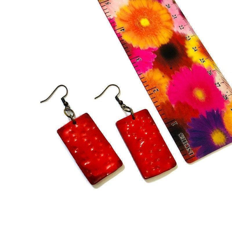 Red rectangle dangle earrings - Sassy Sacha Jewelry