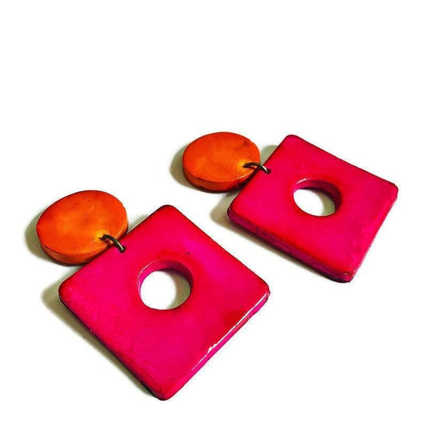 Retro Statement Necklace with Abstract Shapes in Neon Pink Purple Orange - Sassy Sacha Jewelry