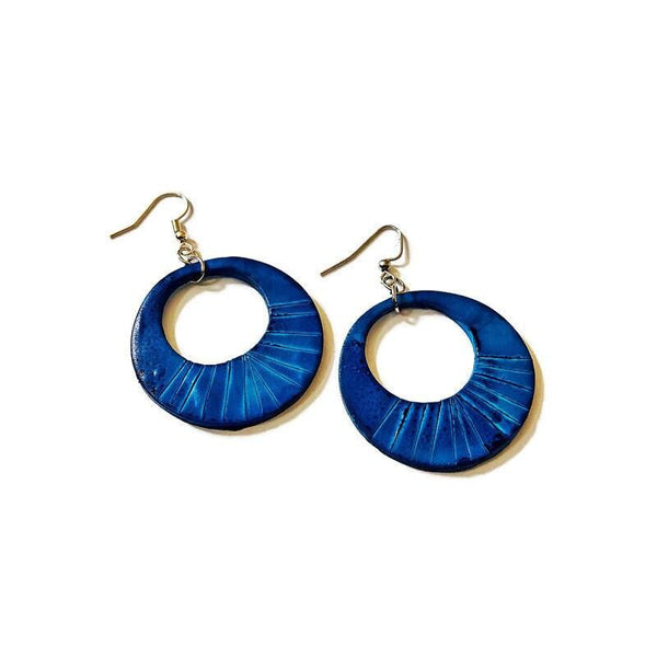 Sky Blue Hoop Earrings, Polymer Clay Earrings Hand Painted - Sassy Sacha Jewelry