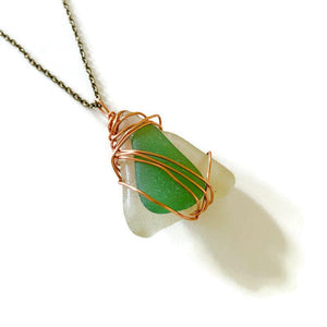 Stacked Sea Glass Pendant Green & White, Nova Scotia Gift - Sassy Sacha Jewelry